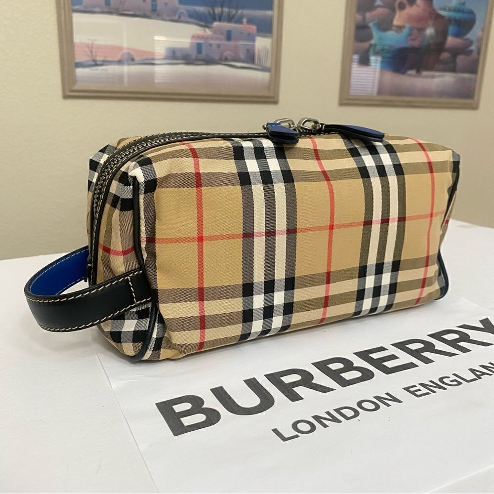 BURBERRY Nova Check Canvas Leather Clutch Bag